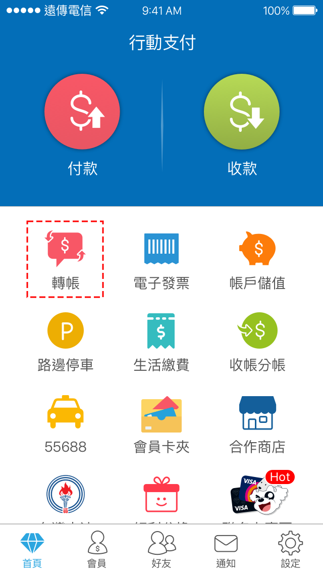 1.點選【轉帳】的icon